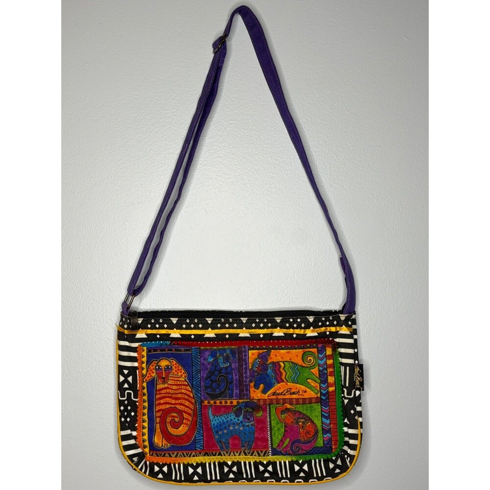 Laurel Burch Dog Tails Patchwork Boho Canvas Crossbody Bag